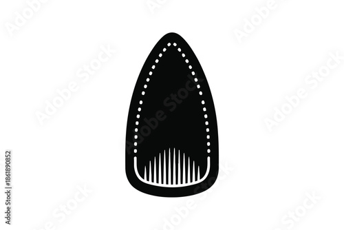 Black silhouette of a comb with rounded teeth and a curved handle on white background hair comb grooming