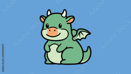 Whimsical green baby dragon illustration, embodying mythical charm and innocent wonder, ideal for creative fantasy designs