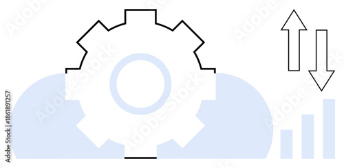 Cloud computing concept. Cloud computing with gear indicating system operations and optimization. Cloud computing driving data analytics, synchronization, and digital transformation. Applications in