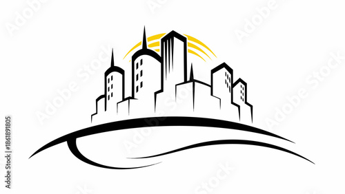 Modern cityscape at sunset with sleek skyscrapers