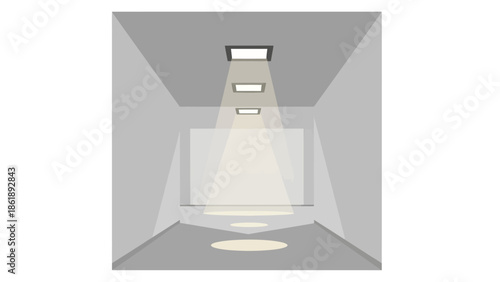 Illuminated Art Gallery with Recessed Ceiling Lights Showcasing a Large Artwork.