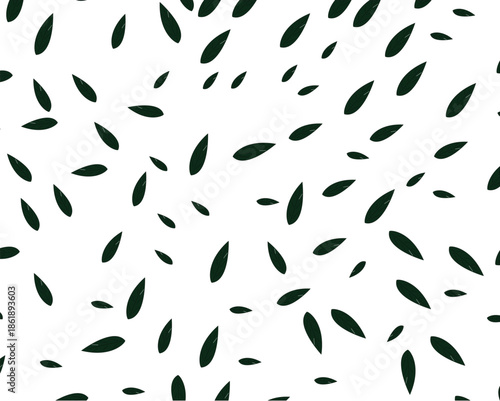 Minimal green leaves pattern, Botanical leaf pattern on white, Simple scattered green leaves design