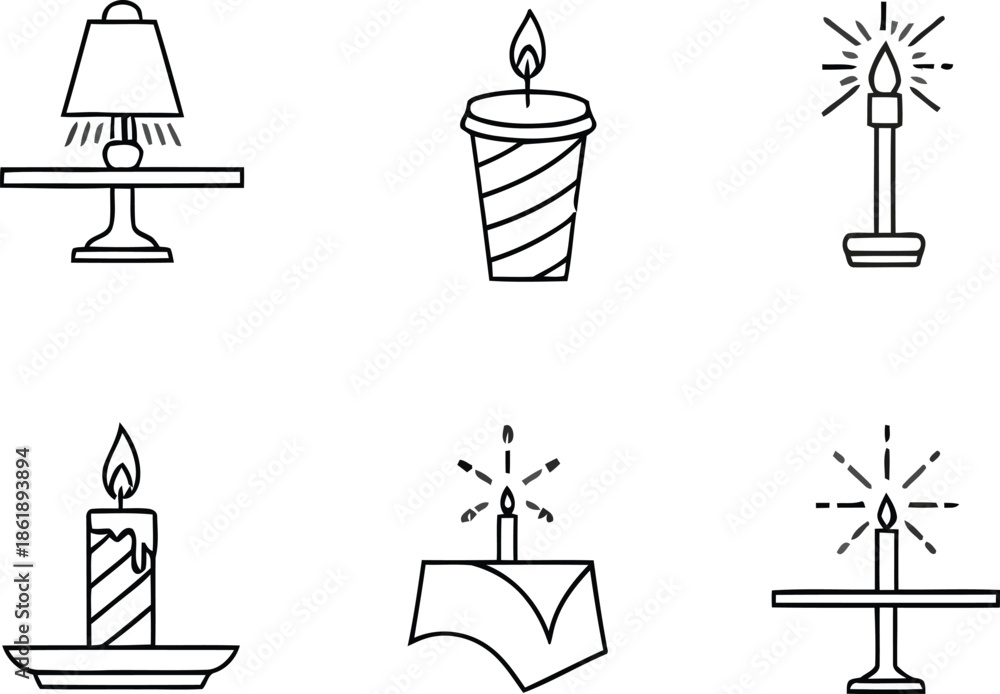 Fototapeta premium 30 Candle and lamp illustrations on transparent background 40