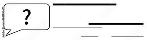 Question mark inside speech bubble beside horizontal lines indicating text or statements. Ideal for communication, inquiry, conversation, dialogue, feedback, brainstorming, knowledge-sharing. Simple