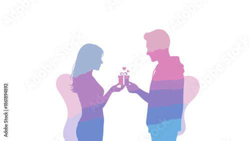 Vector silhouette of a couple celebrating Valentine's Day with champagne glasses against a clean white background.