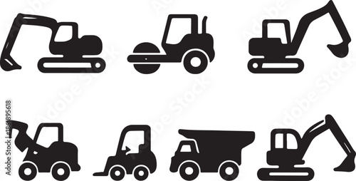 Construction Vehicles Silhouette Set