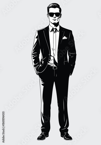 058-27-Secret agent or spy in sunglasses and suit, holding a handgun