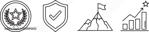 Set of four outline success and achievement icons vector illustration isolated on white background