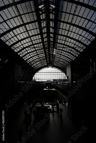 Details of antwerp central station. Details of roof, entrance, ceiling and concourse.