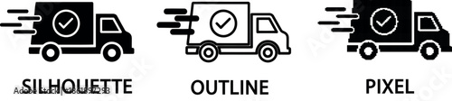 Minimalist delivery truck icons in outline style a pixel perfect vector set