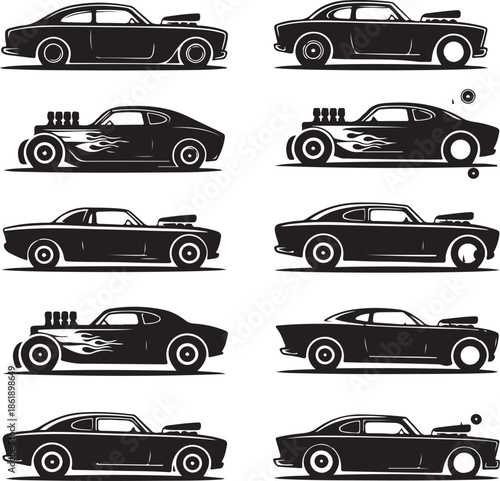Classic Sports Car Side View Silhouette Set