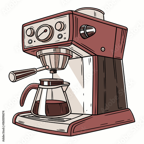 Modern Coffee Machine Art on White Background
