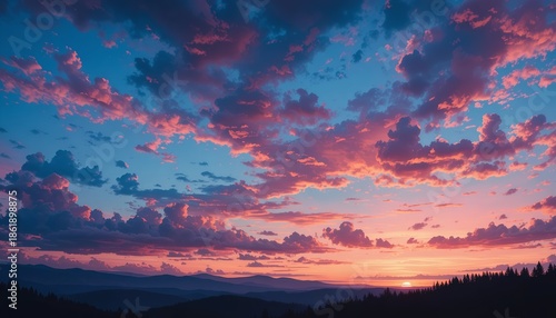 Dramatic Sunset Sky Over Mountain Landscape
