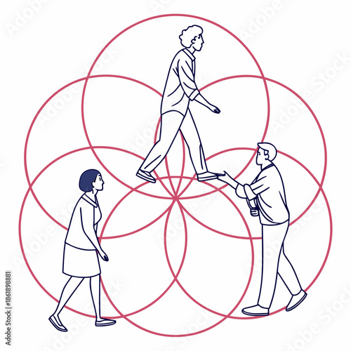 Abstract Human Connection Art, Simplified People Silhouettes