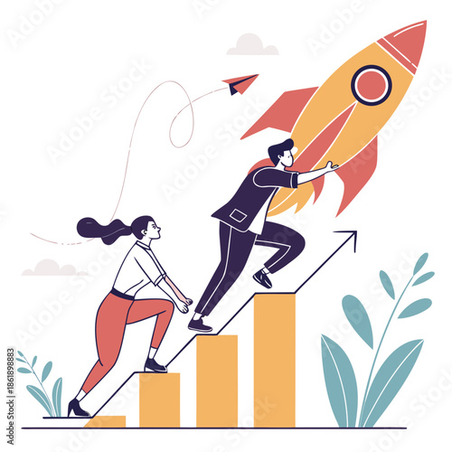 Modern Startup Illustration, Abstract Launch and Innovation