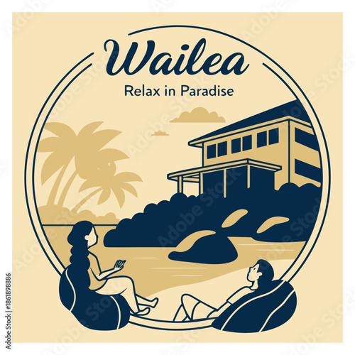 Relax in Paradise Wailea Hawaii resort lifestyle vector badge