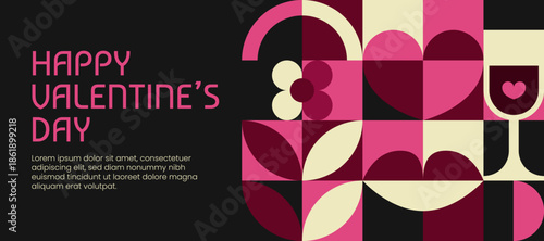 Modern Valentine’s Day Banner with Abstract Geometric Shapes