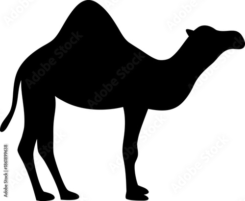 Camel Silhouette Vector on Desert Dunes, Middle Eastern Travel Concept
