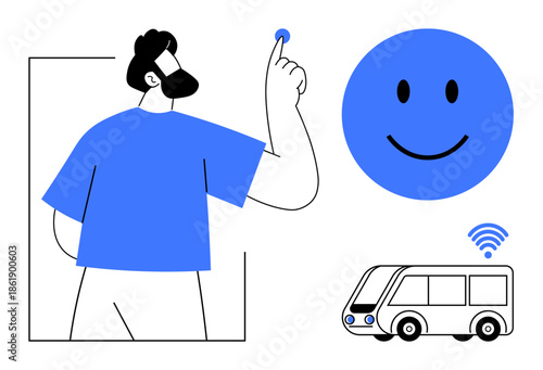 Smart technology concept. Smart features enhance transportation, digital interaction, and connectivity. Smart travel with wireless, digital tools, and convenience. For mobility, innovation tech