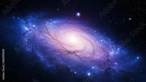 Wallpaper Mural A vibrant galaxy swirls with blues, purples, and a bright core, set against a dark starry background Torontodigital.ca