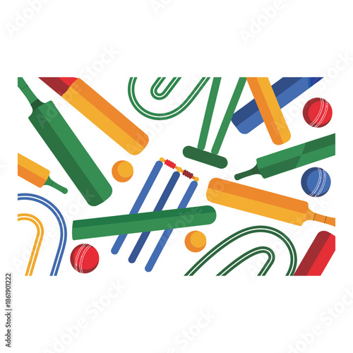 Cricket equipment illustration on white background