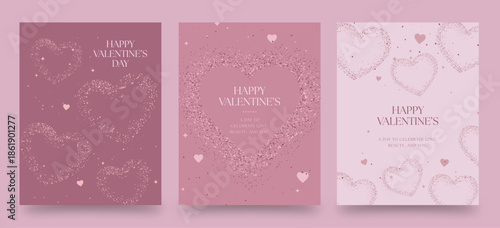 Valentines Day Flyer Poster Template in Light Pink with Sparkling Valentine's Day Love Heart Vector