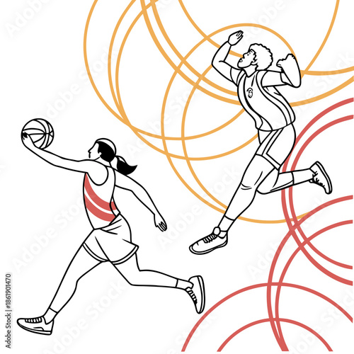Dynamic Sports Illustration with Athletes in Action Poses