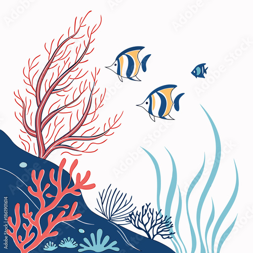 Underwater Scene with Coral Reefs and Tropical Fish