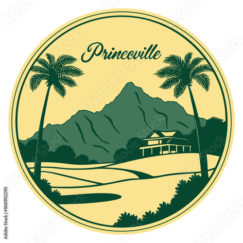 Princeville Resort View – Circular Tropical Landscape Emblem