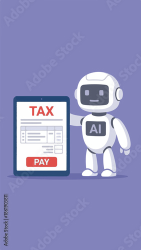 AI Robot Processing Digital Tax Payments on a Tablet Screen