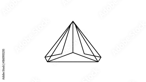 Geometric wireframe pyramid shape isolated on white background