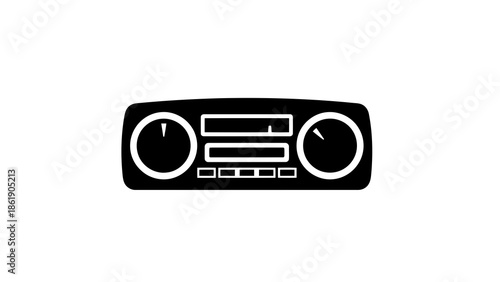 Black and white icon of a vintage radio tuner isolated on white background