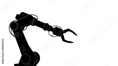Black robotic arm with gripper isolated on white background