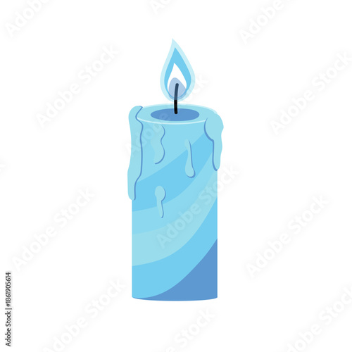 A lit blue candle illustration with stylized melting wax drips and a blue flame.
