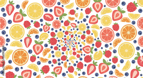 Colorful Fruit Pattern with Berries and Citrus
