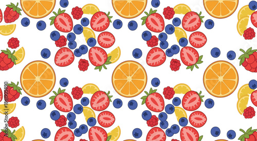 Colorful Fruit Pattern with Berries and Citrus