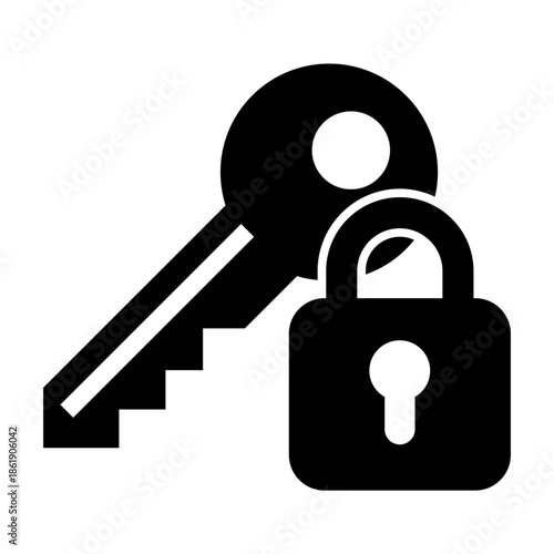 Glyph style icon of a key with padlock representing secure authentication.