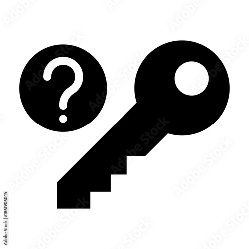 Glyph style icon of a question mark key representing unknown or missing credentials.