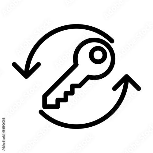 Line style icon of a rotating key symbolizing key refresh or access renewal.