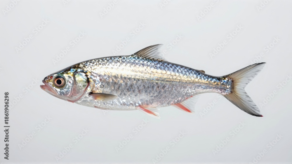 Fototapeta premium Silver fish with reflective scales and red fins
