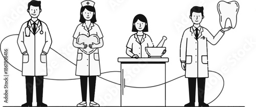 Medical staff professional icons set with doctor, nurse, pharmacist, and dentist silhouettes