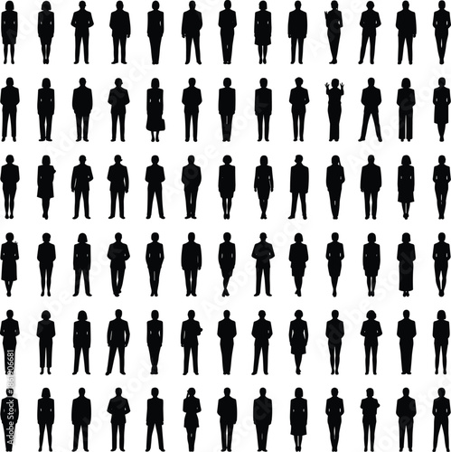 Business people silhouettes large collection professional men and women standing poses corporate teamwork leadership diversity isolated white background