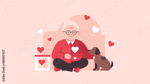 Heartfelt Valentine's Day connection Senior person shares pure love and companionship with cherished pet