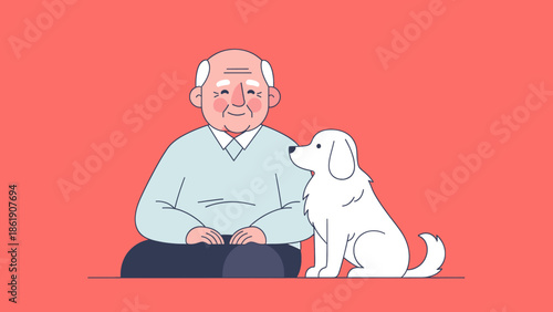 A heartwarming illustration of a senior and their loyal pet, celebrating a special valentine bond