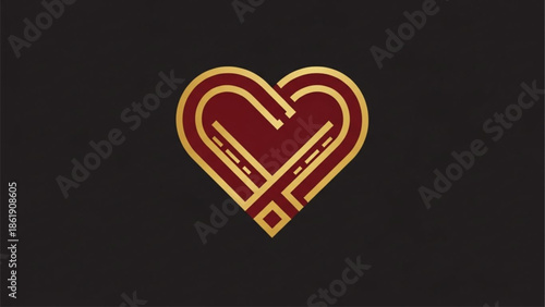 Abstract heart shape formed by golden and red intertwined road paths, symbolizing the journey of love, connection, and adventure, perfect for travel or relationship themes