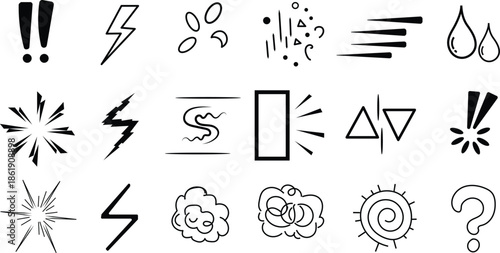 Hand drawn doodle explosion and emotion icons set
