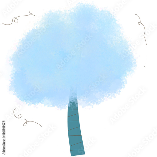 Soft Blue Tree Illustration in Pastel Watercolor Style