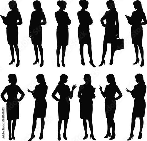 Businesswoman, silhouette, collection, office, professional, corporate, female, worker, manager, leadership, communication, teamwork, presentation