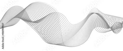 Minimalist Abstract Gray Wave Line Vector Design on White Background Featuring Smooth Curves, Linear Motion, and Contemporary Visual Aesthetics.