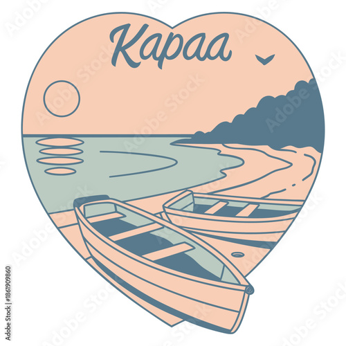 Kapaa Kauai Beach Rowboats Heart Sticker